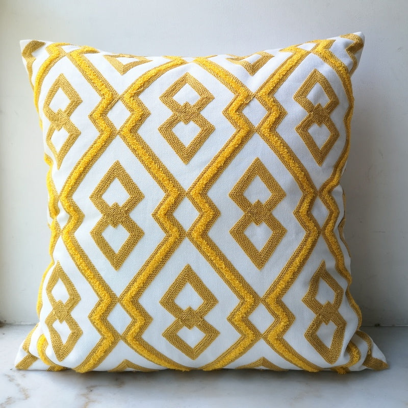 Yellow Embroidered Decorative Pillow
