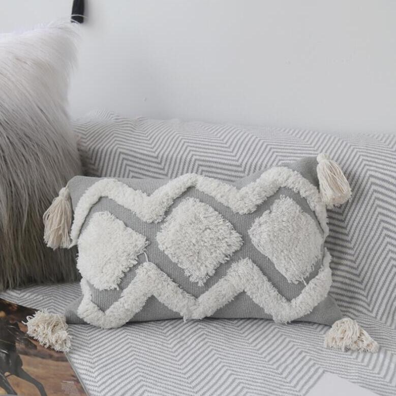 Tufted Throw Pillow with Tassels