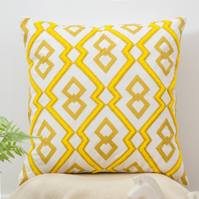 Yellow Embroidered Decorative Pillow