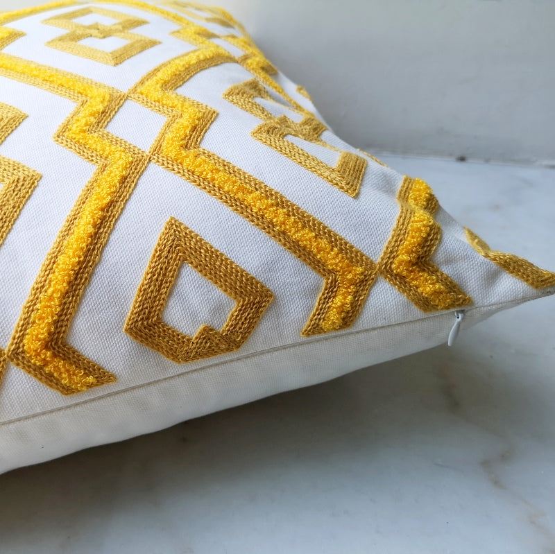 Yellow Embroidered Decorative Pillow