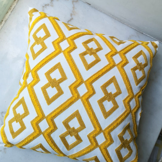 Yellow Embroidered Decorative Pillow