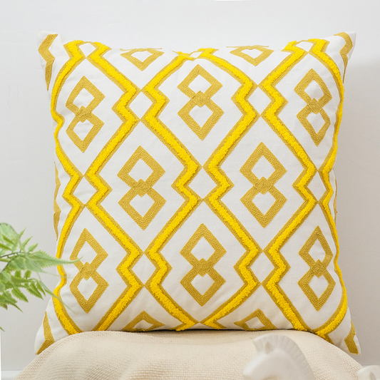 Yellow Embroidered Decorative Pillow